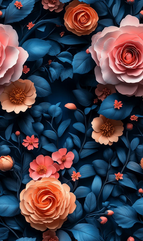 蓝色粉色橙色玫瑰牡丹