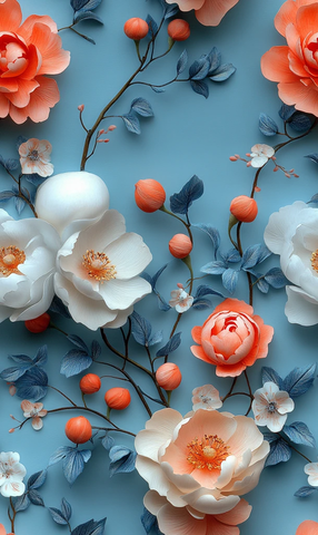 蓝色粉色橙色玫瑰牡丹