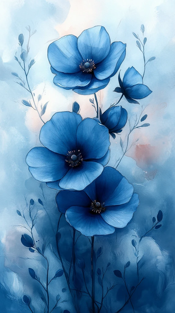 浅蓝花朵水彩背景
