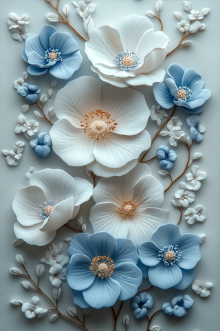 白灰蓝三色花卉画