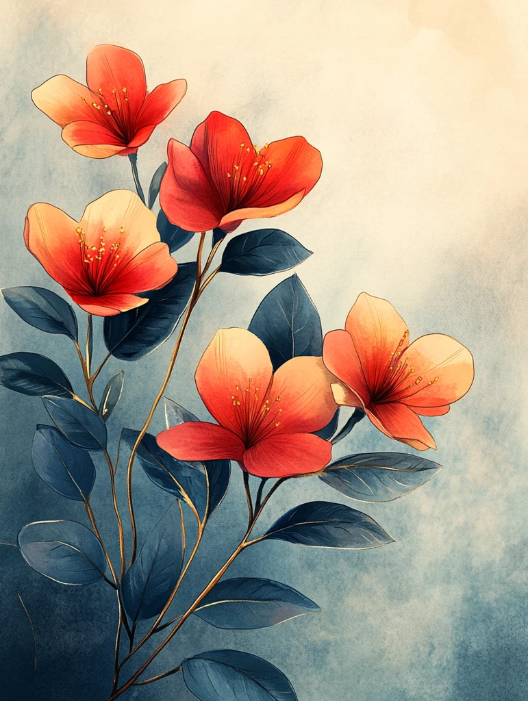 水彩花卉几何框架