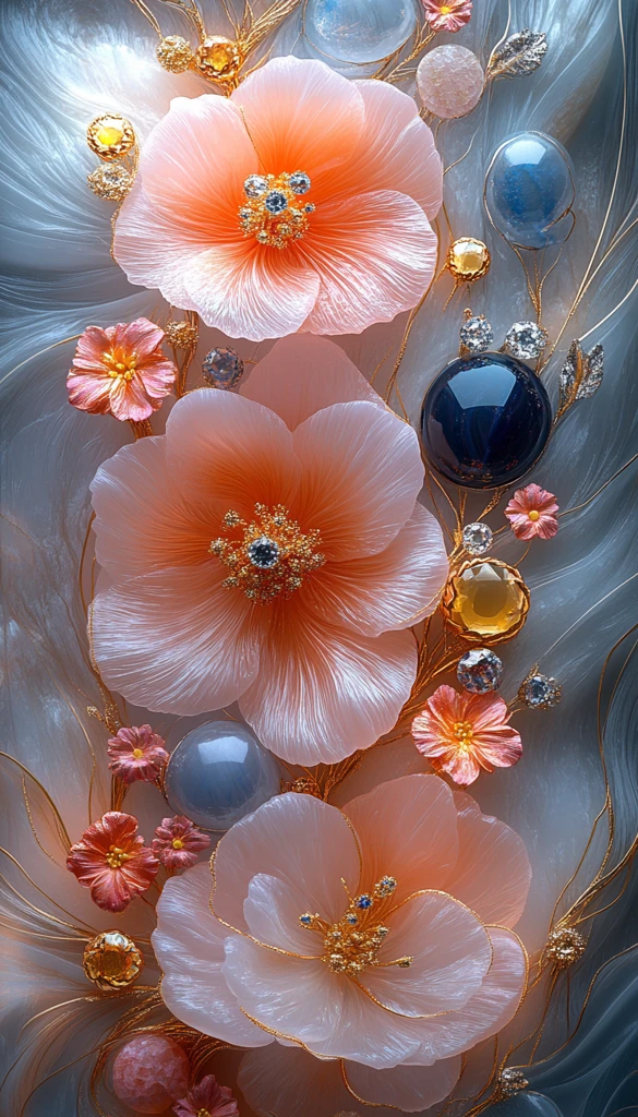 三维花朵宝石屏