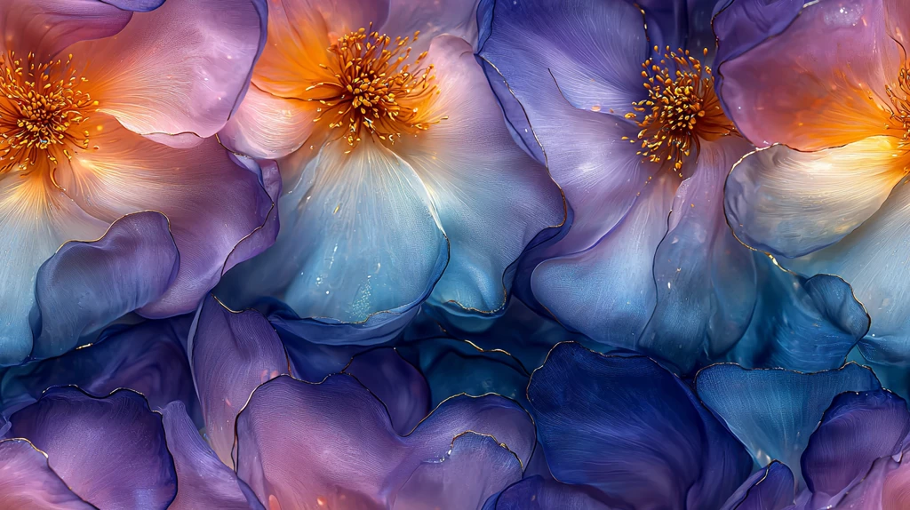 紫黄花蓝过渡花卉图