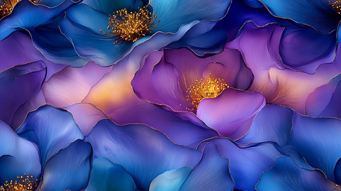 紫黄花蓝过渡花卉图