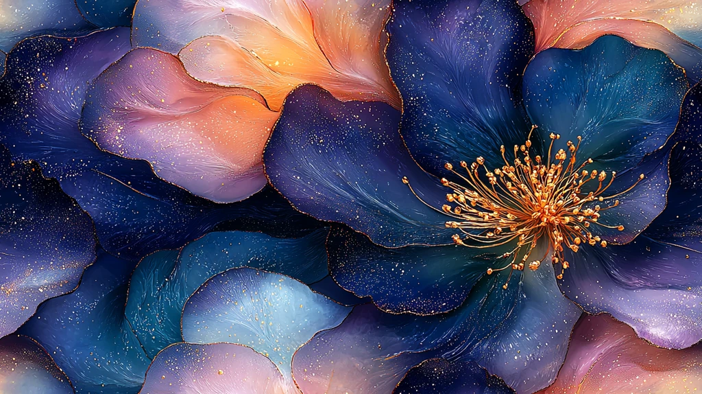 紫黄花蓝过渡花卉图