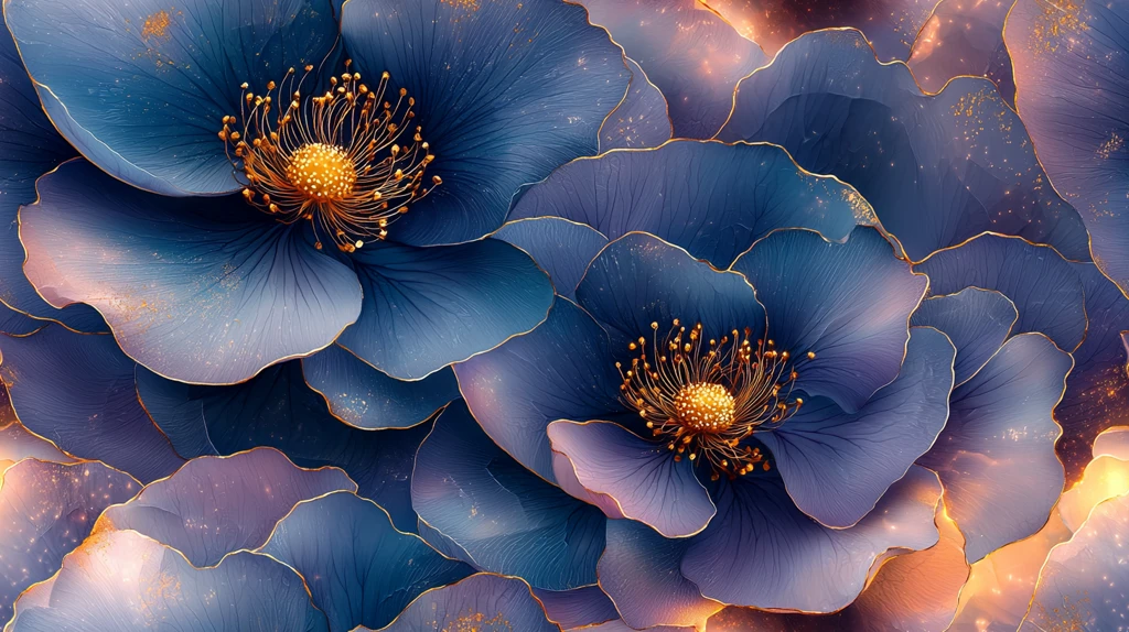 紫黄花蓝过渡花卉图