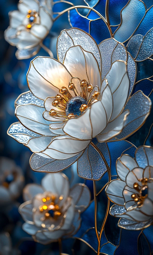 白色花朵玻璃镶嵌