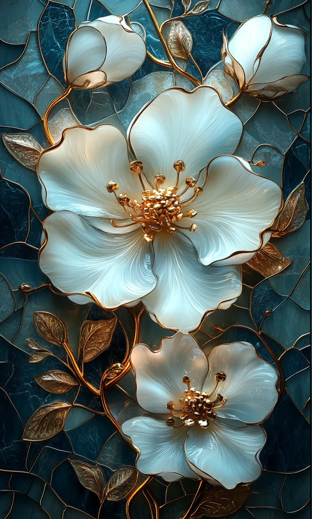 白色花朵玻璃镶嵌