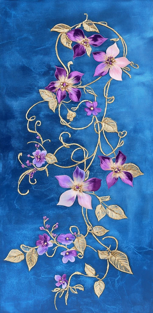 金线绣花紫藤图案