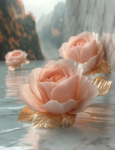 粉玫瑰金瓣墙画