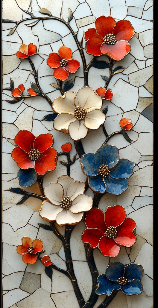 花开竹影瓷片纹样