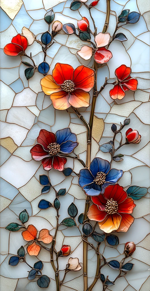 花开竹影瓷片纹样