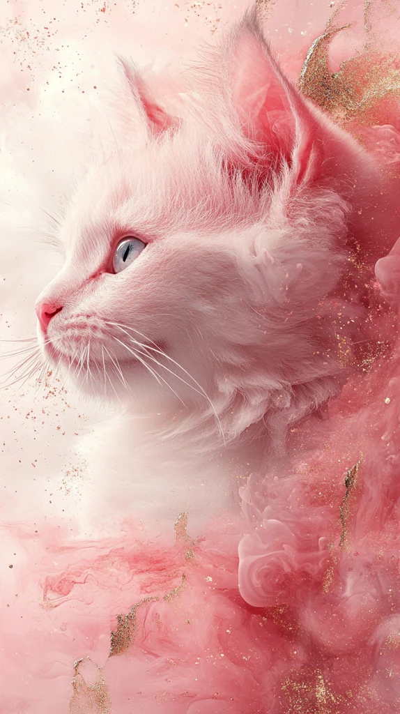 粉色金边猫墙纸