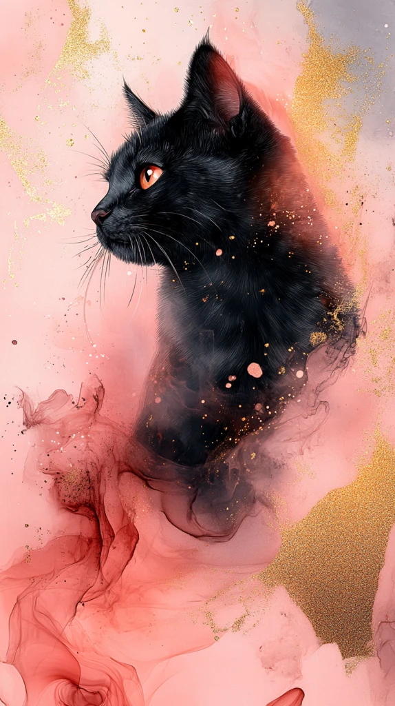 粉色金边猫墙纸