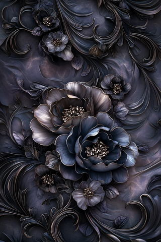 三维银边牡丹纹样