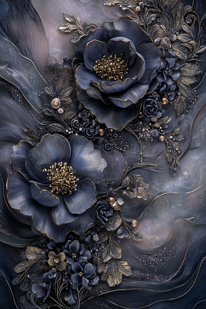 三维银边牡丹纹样