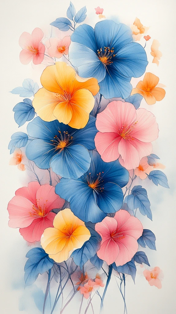 蓝黄花卉水彩背景