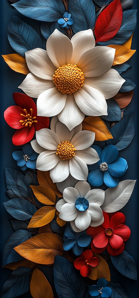 白色花朵与彩色叶子