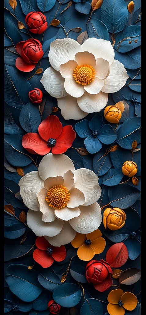 白色花朵与彩色叶子