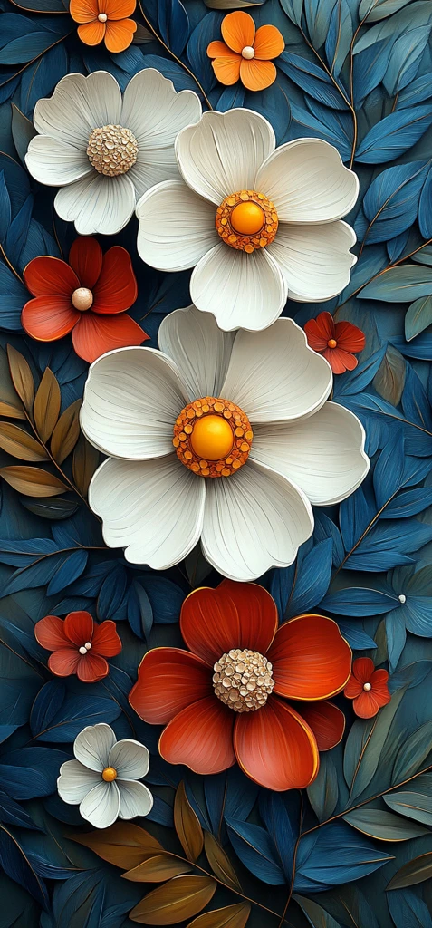 白色花朵与彩色叶子