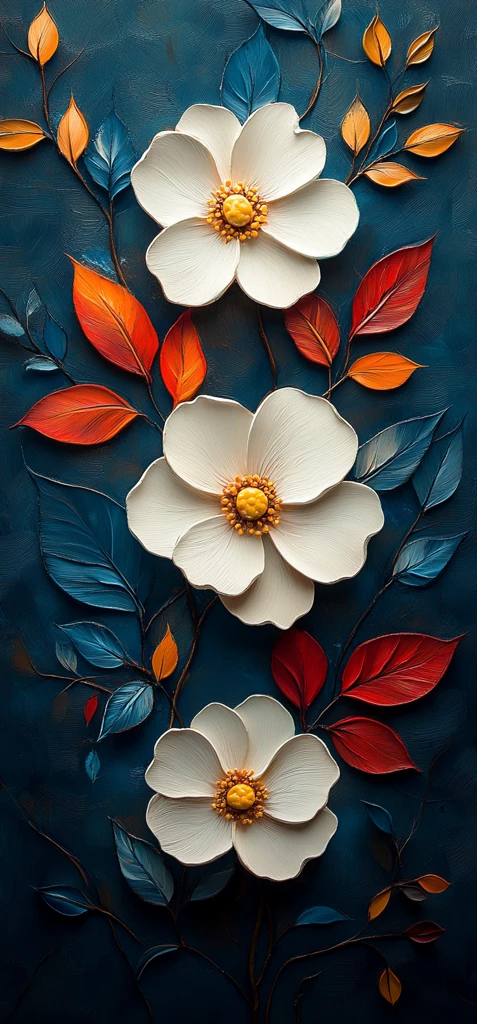 白色花朵与彩色叶子