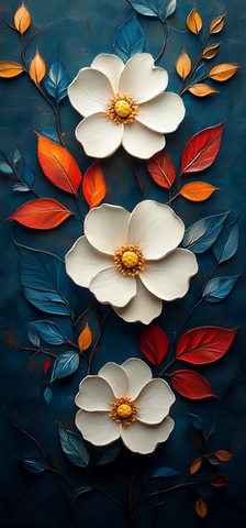 白色花朵与彩色叶子