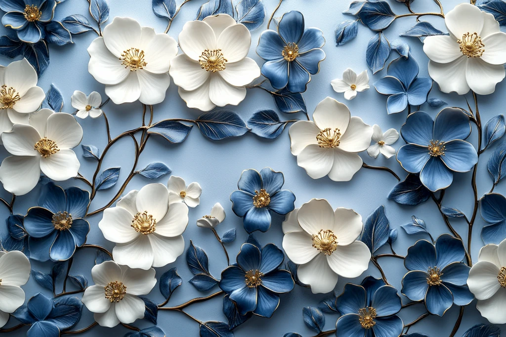 蓝白瓷茉莉金箔装饰