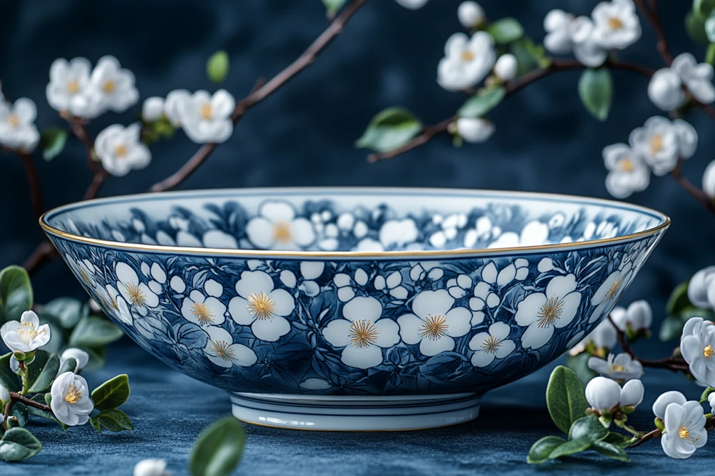 蓝白瓷茉莉金箔装饰