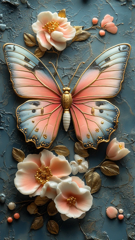 粉色蝴蝶花卉壁画