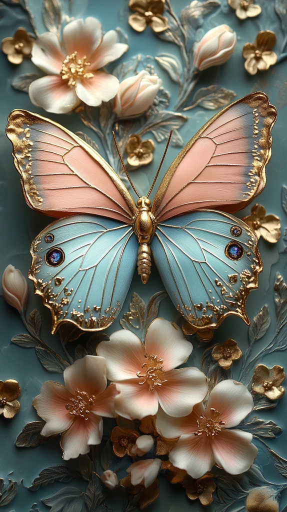 粉色蝴蝶花卉壁画