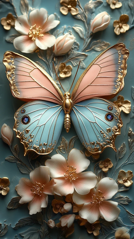 粉色蝴蝶花卉壁画