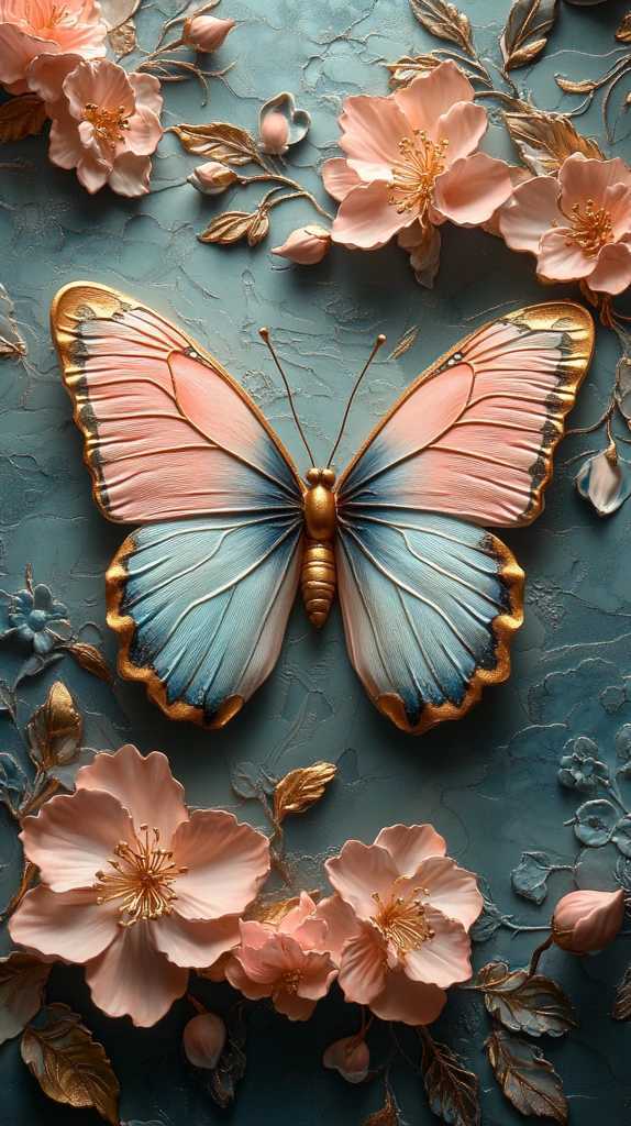 粉色蝴蝶花卉壁画