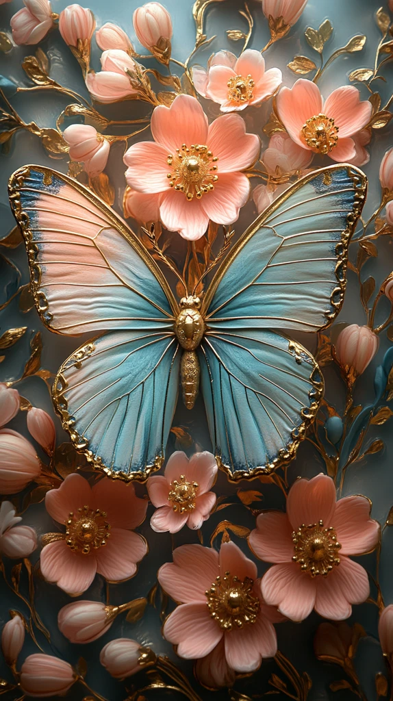 粉色蝴蝶花卉壁画