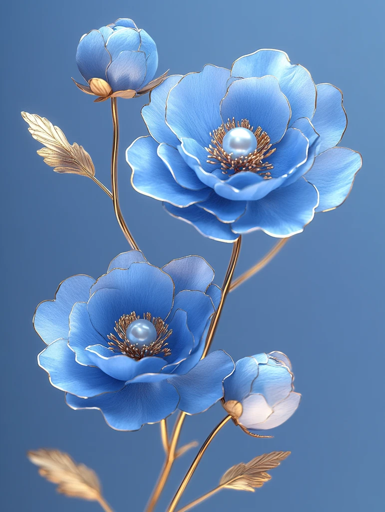 蓝色牡丹珠宝装饰