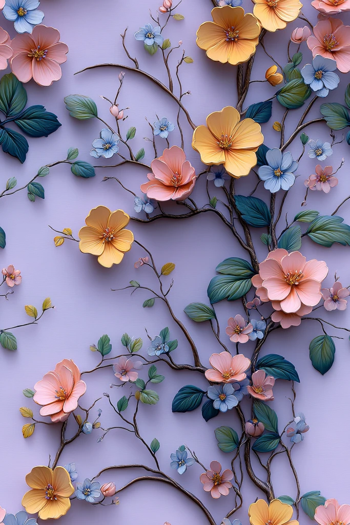 桃花绿叶图案画