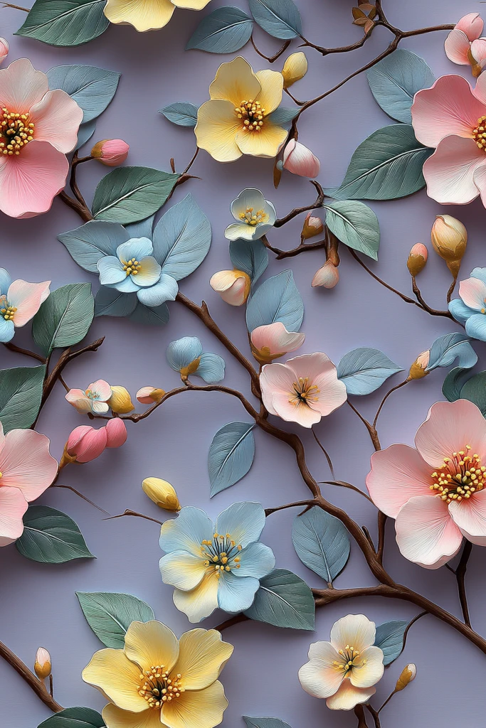 桃花绿叶图案画