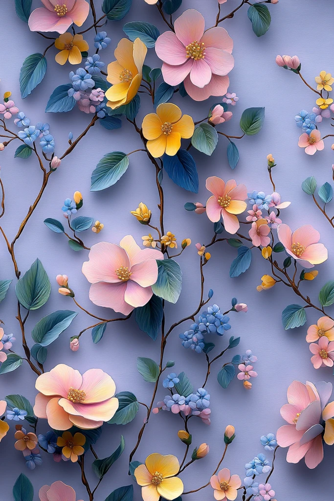 桃花绿叶图案画