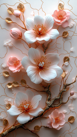 樱花金色枝叶壁画