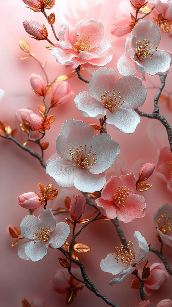 樱花金色枝叶壁画