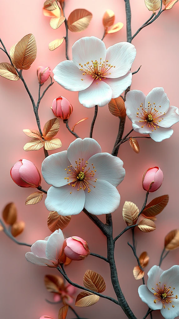 樱花金色枝叶壁画