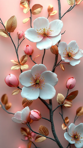 樱花金色枝叶壁画