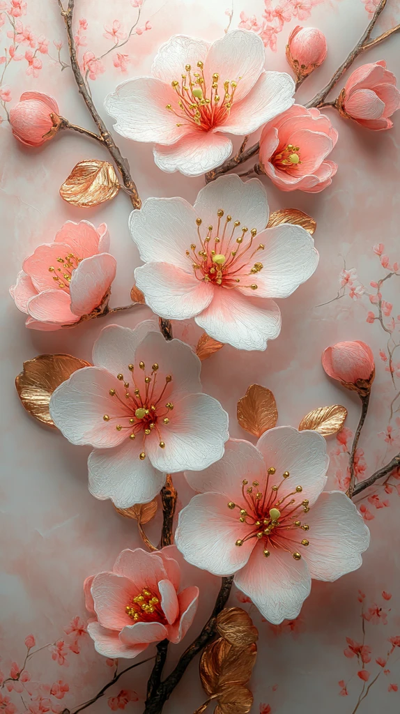 樱花金色枝叶壁画