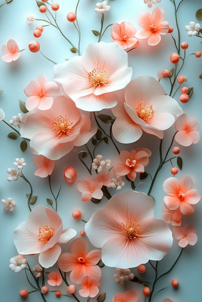 粉色奶油花墙纸