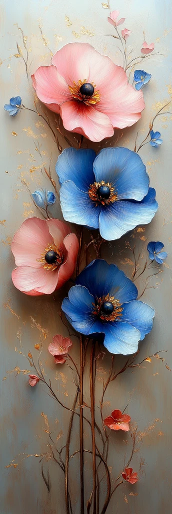 粉色蓝色花朵油画