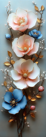 粉色蓝色花朵油画