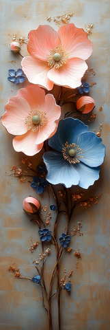 粉色蓝色花朵油画