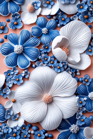 蓝色勿忘我白色木兰花纹