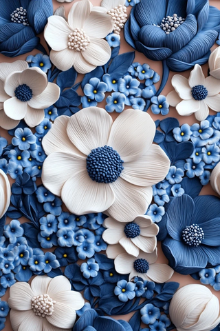 蓝色勿忘我白色木兰花纹