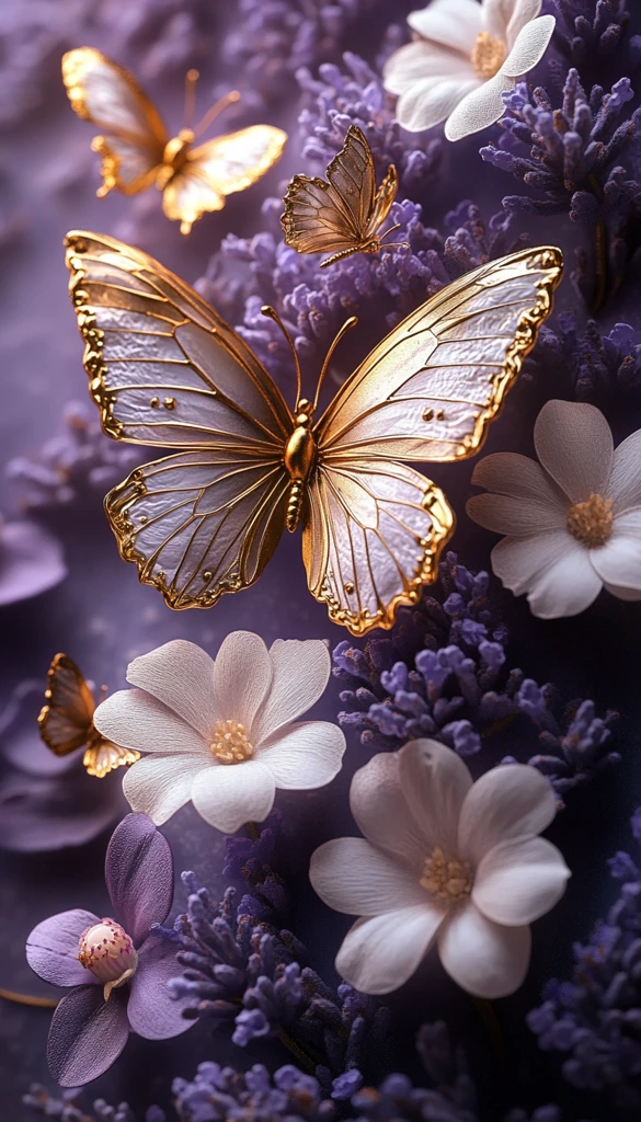 金蝶白紫花墙纸