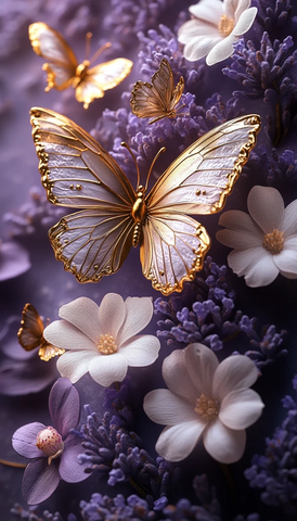 金蝶白紫花墙纸